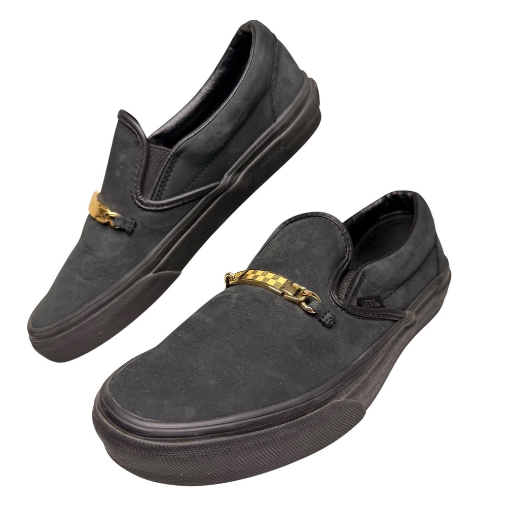 Vans Classic Slip On Black Gold Checkerboard Hardware Womens 7.5